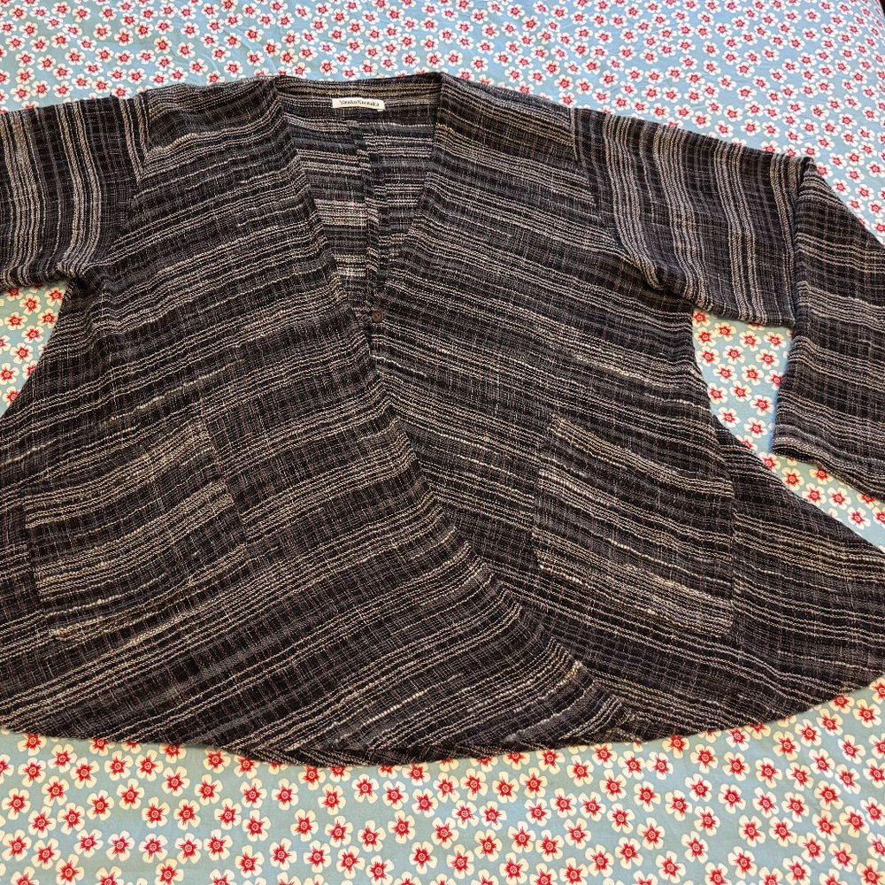 YASUKO KURISAKA hand woven Cotton light jacket/cardigan with pockets, in EUC OS